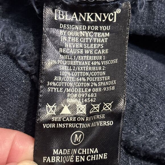 BlankNYC Drape Front Mixed Media Denim Vegan Leather Fringe Jacket Size Medium - Picture 14 of 15